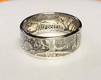 Anillo de moneda de plata de medio dólar Walking Liberty hecho a mano (varían según el año)