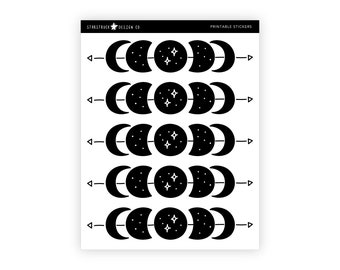 Printable Moon Phase Stickers, Printable Planner Sticker, Printable Bullet Journal Stickers, Bujo Stickers, Moon Phases, Witchy