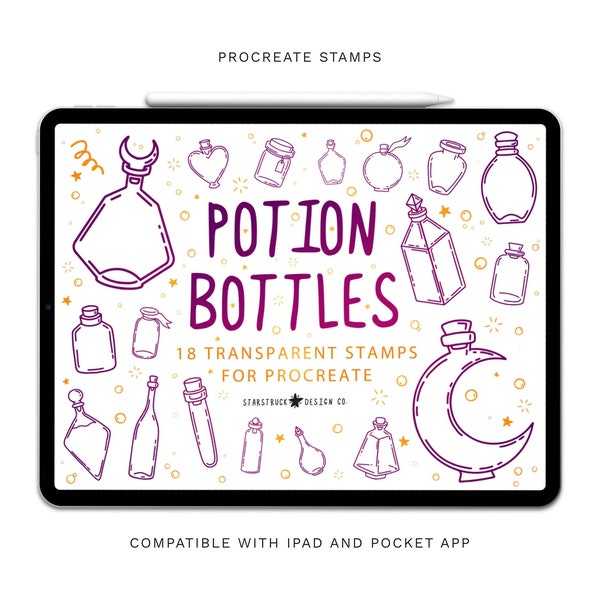 Procreate Potion Bottle Stamps, Potion Bottles Stamps, Procreate Stamp, Potion Bottles, Witchy, Potions, Instant Download