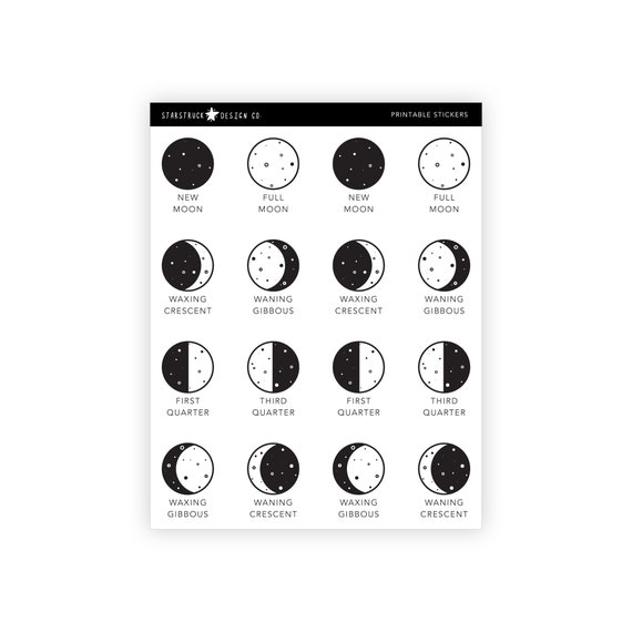 Printable Moon Phase Stickers, Printable Planner Sticker, Printable Bullet  Journal Stickers, Bujo Stickers, Moons, Moon Phases
