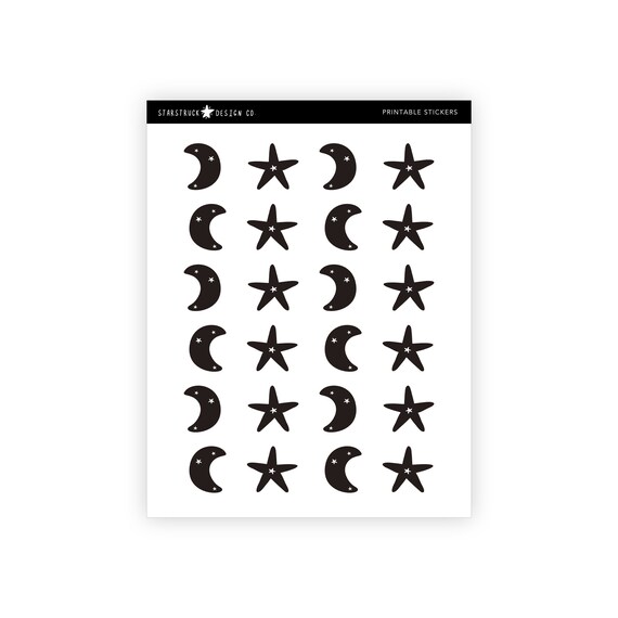 Printable Moon and Star Stickers Printable Planner Sticker Etsy