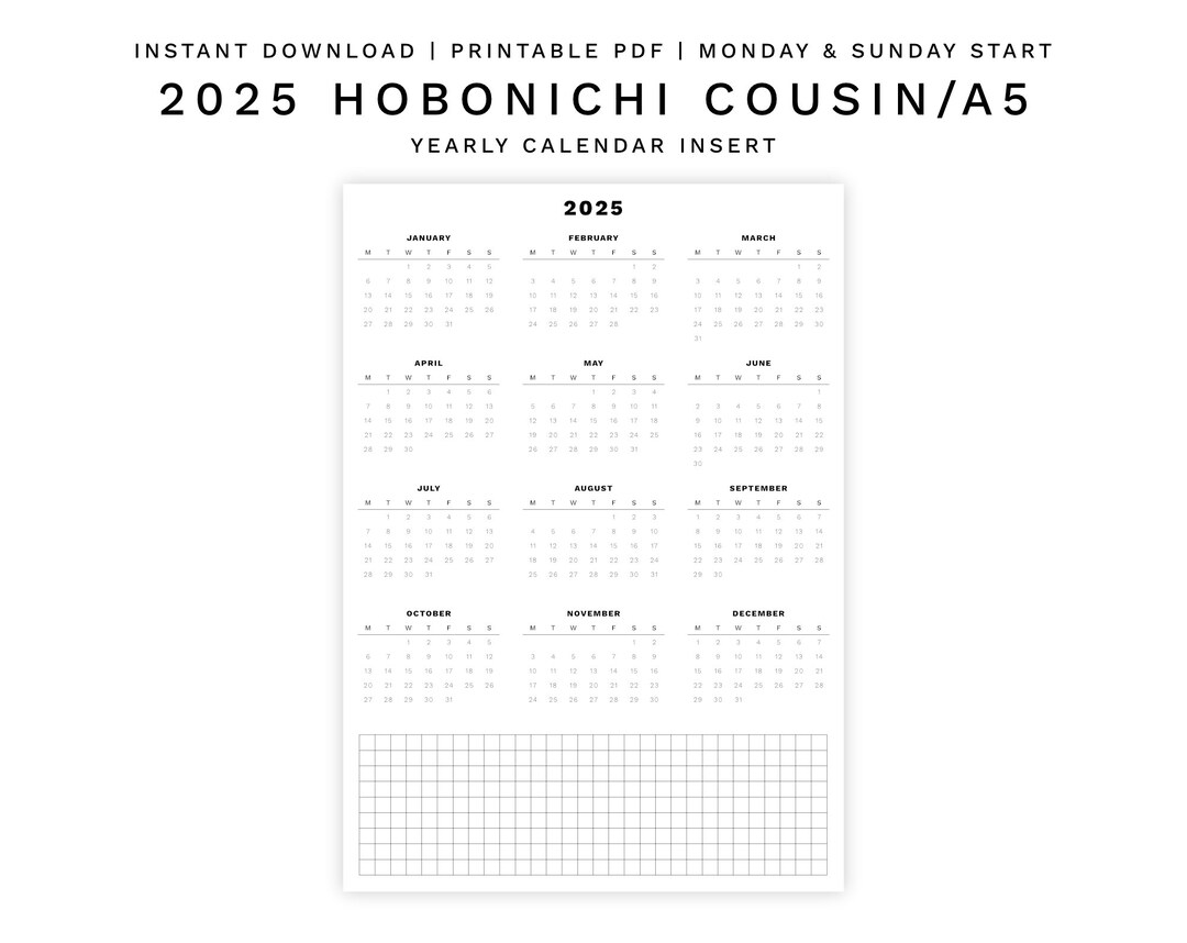 2025 Calendar Insert For Hobonichi Cousin A5 Monday And Sunday Start 2025 Calendar Insert For Hobonichi Cousin A5 Monday And Sunday Start