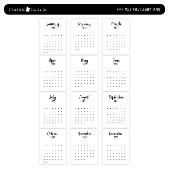 2022 3x4 project life calendar cards printable 2022 calendar etsy denmark