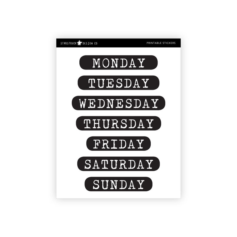 Printable Days of the Week Stickers Printable Planner - Etsy