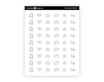 Printable Minimal Icons, Self Care Stickers, Functional Icon Stickers, Printable Planner Stickers