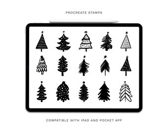 Procreate Christmas Tree Stamps, Christmas Tree Stamps, Procreate Stamp, Christmas Trees