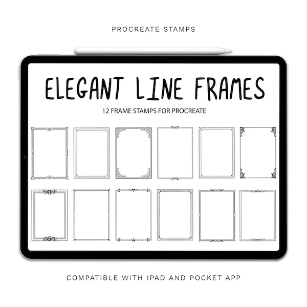 Procreate Frame Stamps, Elegant Frame Stamps, Procreate Stamp, Frames, Line Frame, Instant Download