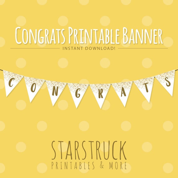 printable congrats banner instant download party banner gold etsy