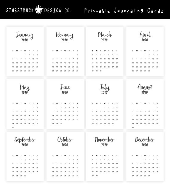 3x4 2021 calendar 3x4 Project Life 2020 Calendar Cards Printable 2020 Calendar Etsy 3x4 2021 calendar