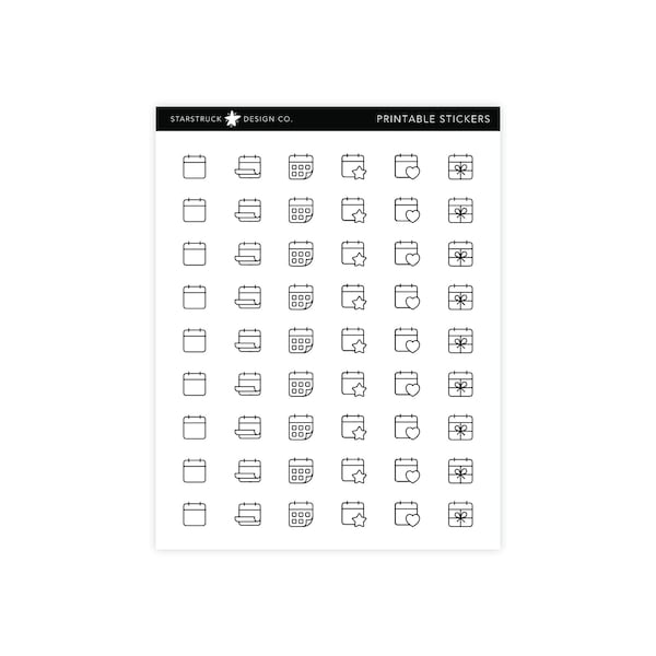 Printable Minimal Icons, Calendar Stickers, Functional Icon Stickers, Printable Planner Stickers