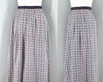 1940s Cold Rayon Floral Skirt, Medium to Large | 40s Vintage Navy, Turquoise, and White Skirt (M, L, 30-Free)