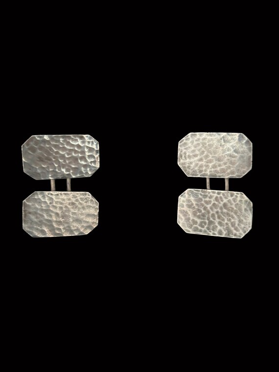 Victorian Hammered Silver Rectangular Cuff Links … - image 1