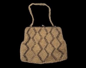 1960s Gold Micro Beaded Evening Bag, by Walborg  | 60s Vintage Two Tone Diamond Patterned Purse