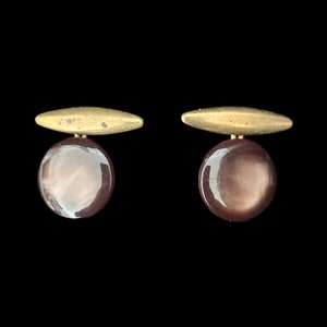 May include: A pair of earrings with a gold top and a dark brown round stone.