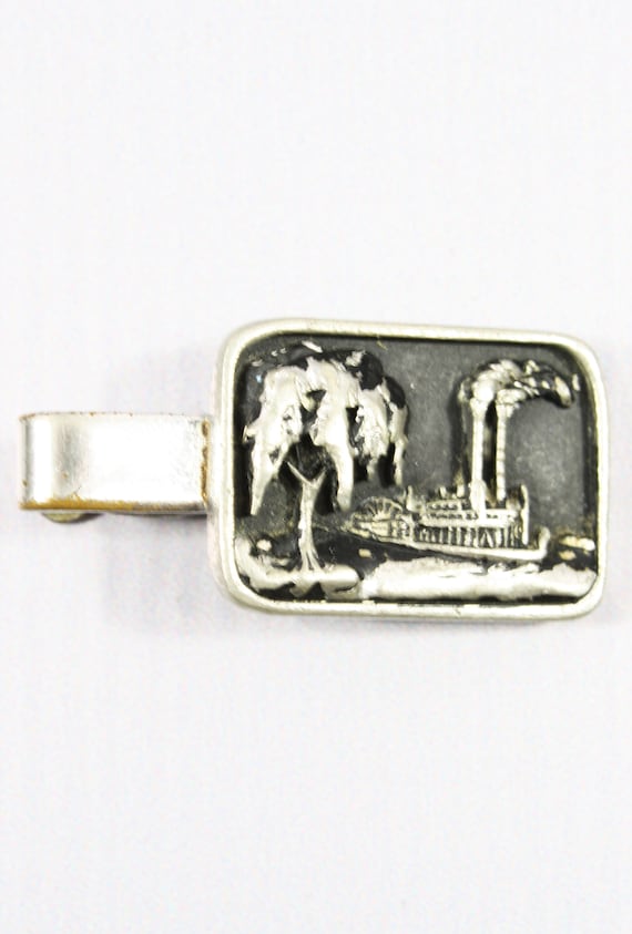 1950s Silver Tone Novelty Steamboat Tie Clip by Hi