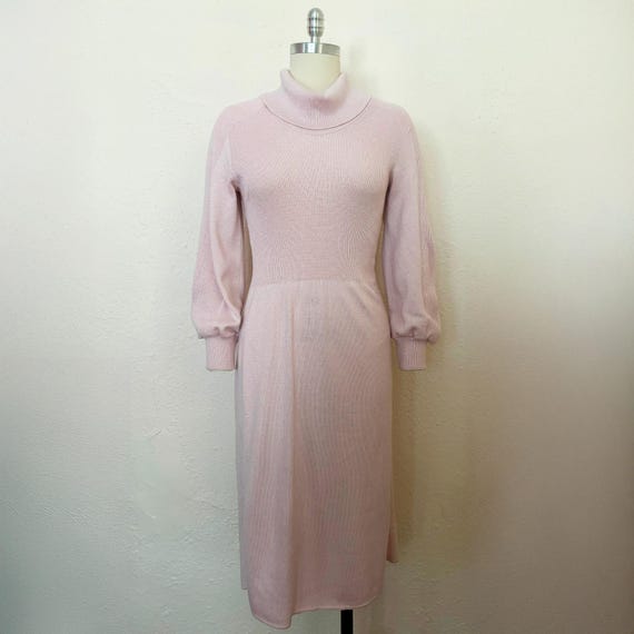 1970s Blush Sweater Dress by JT Martin, Medium to Large | 70s Vintage Pink  Turtleneck Bishop Sleeve Knitted Dress (M, L, Measurements Vary) - Etsy