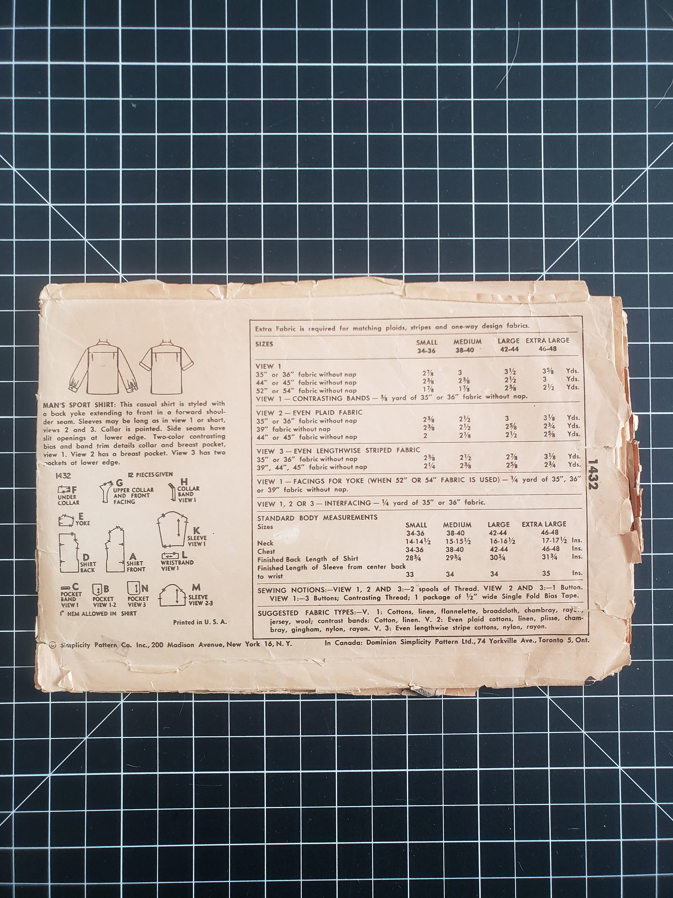 1950s Simplicity Men's Camp Shirt Pattern, Size Medium 50s Mens