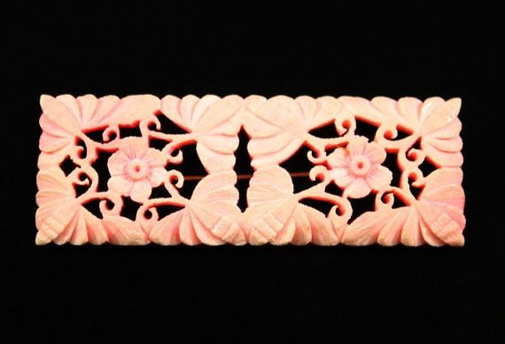 1930s Pink Dyed Bone Brooch | 30s Vintage Carved … - image 2