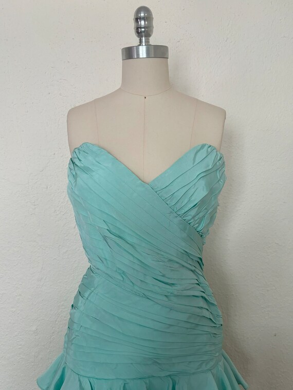 1980s Aqua Ruffled Strapless Evening Dress by Lil… - image 3