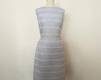 1950s Lavender Cotton and Lace Wiggle Dress by Bobbie Brooks, Small to Medium | 50s Vintage Pintucked Day Dress (S, M, 38-26-38)