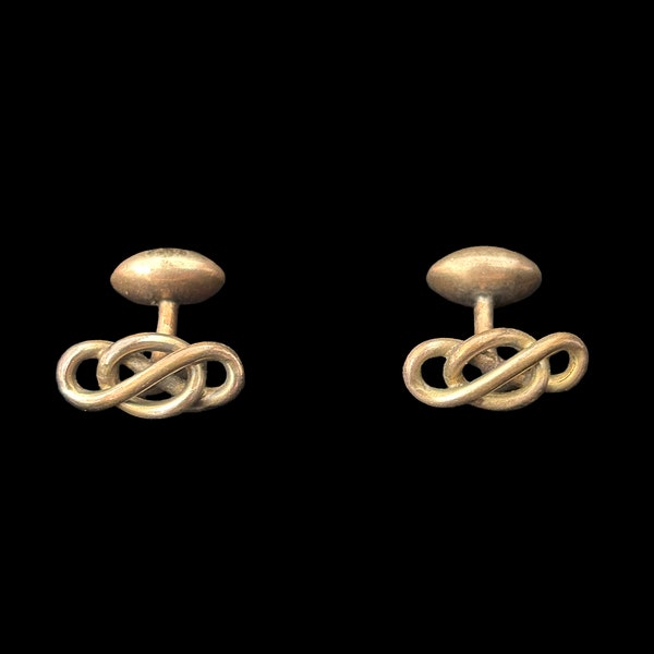 1900s Knot Gold Tone Cuff Links | Turn of the Century Vintage Bent Arm Bean Back Cufflinks