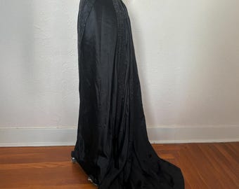 1900s RARE Larger Size Black Silk Satin Beaded Skirt, Medium to Large | Victorian Vintage Mourning Skirt (M, L, 32-Free)