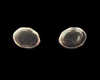 1950s Silver Tone and Enamel Cuff Links | 50s Vintage Oval Silver Cufflinks w/ Black Cabochons