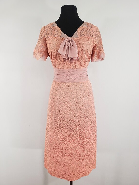 1950s Blush Lace and Chiffon Dress by Andora, Med… - image 2