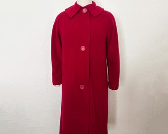 1950s Red Wool Midi Coat by Townley Jr for Goldring's, Medium to Large | 50s Vintage Ruby Peter Pan Collar Coat (M, L, 46-48-48)