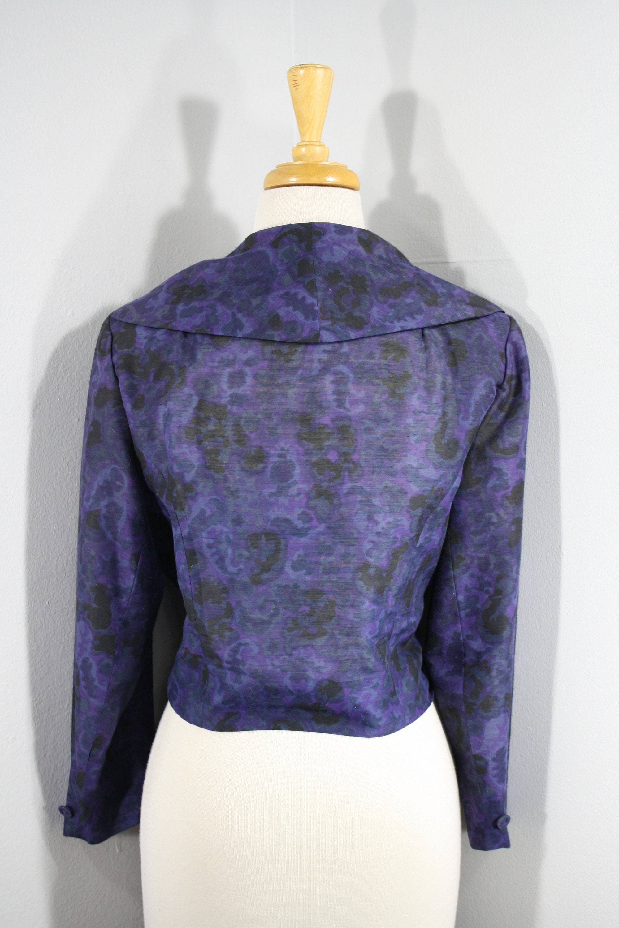 1950s Blue Watercolor Floral Cropped Jacket, by Glenhaven, Medium to ...