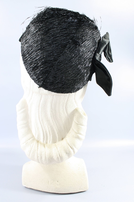 1930s Black Lurex and Satin Hat | 30s Vintage Cap - image 5