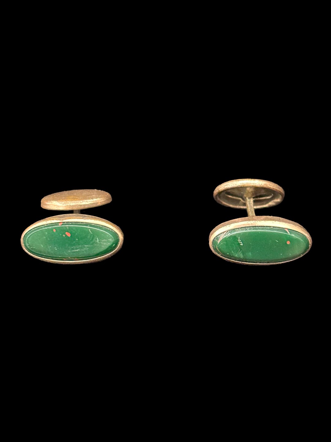 Boutons De Manchette Vintage Années 70 En Ton Or Et Vert - Marqués "S" Dans Un Bouclier, Référence 31317 - Occasion