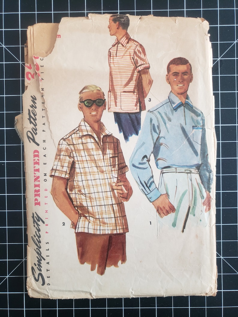1950s Simplicity Men's Camp Shirt Pattern, Size Medium 50s Mens Pullover Pattern, 38 to 40 Chest