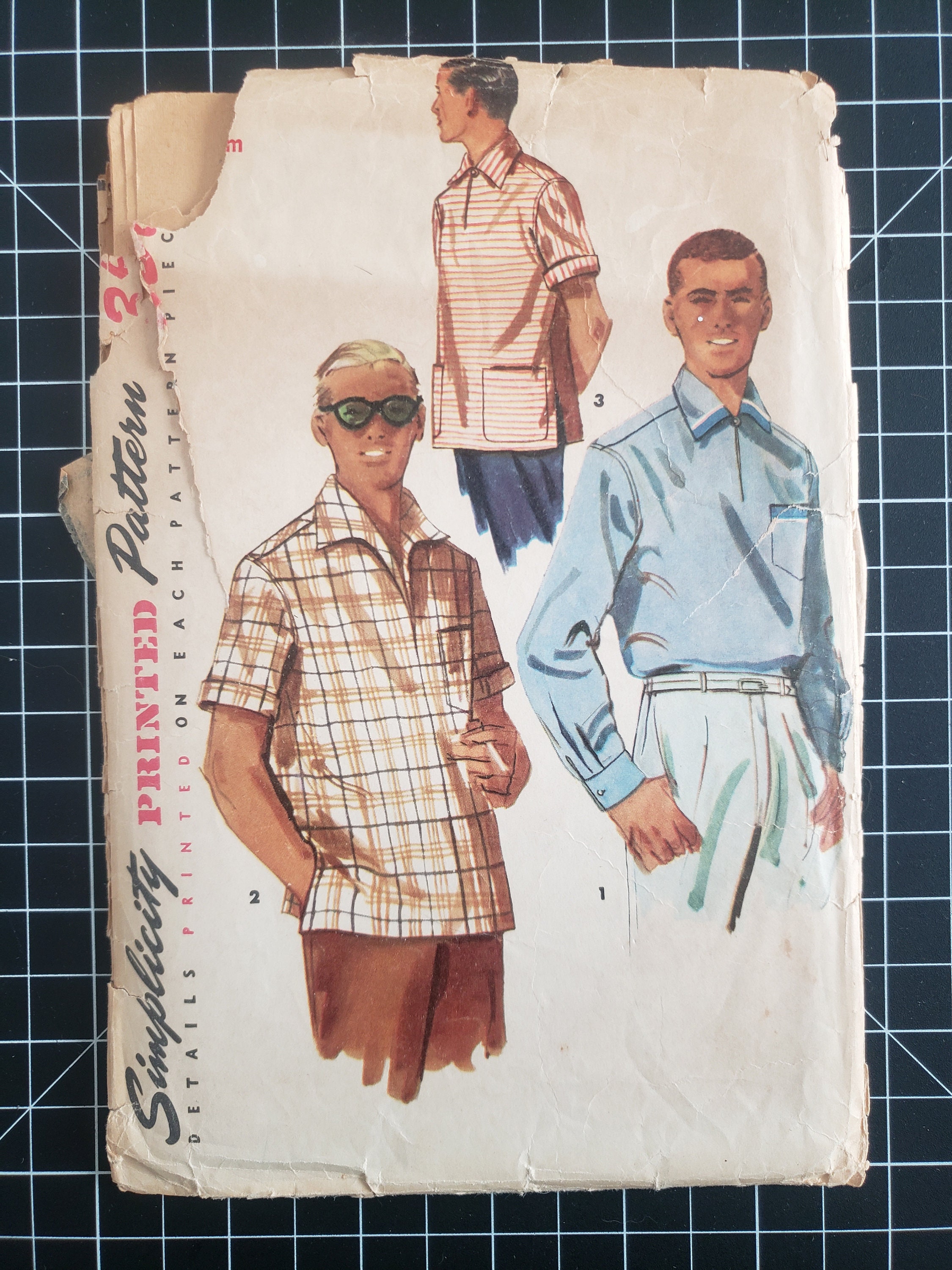 1950s Simplicity Men's Camp Shirt Pattern, Size Medium 50s Mens