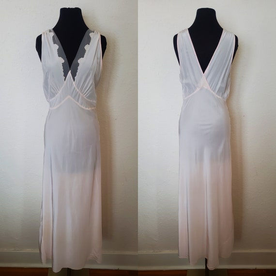 1930s Pink Rayon and Mesh Applique Nightgown by S… - image 1
