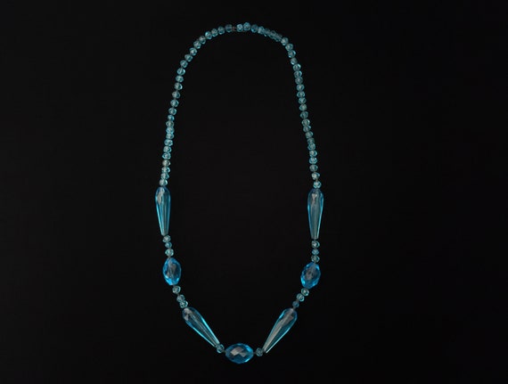 1920s Aqua Glass Long Necklace | 20s Vintage Turq… - image 1