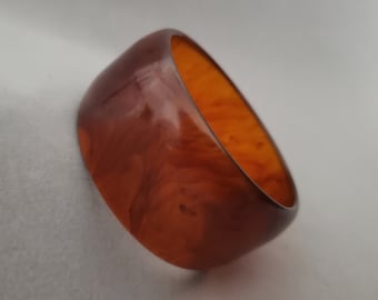 1940s Wide Root Beer Translucent Bakelite Bangle | 40s Vintage Marbled Brown Bracelet
