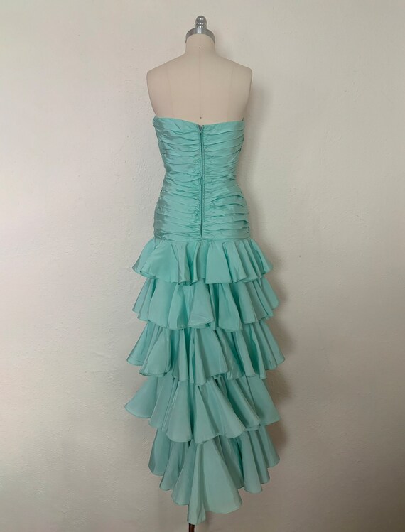 1980s Aqua Ruffled Strapless Evening Dress by Lil… - image 7