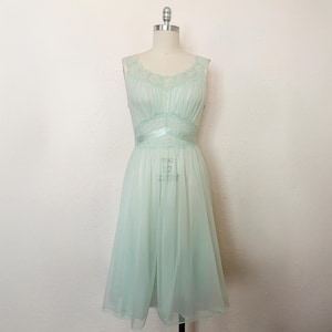 1940s Pale Aqua Ballerina Nightgown by Vanity Fair, Small to Medium | 40s Vintage Something Blue Bridal Lingerie (S, M, 40-29-44)