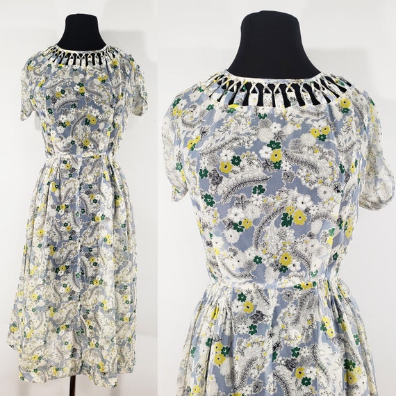 1940s Sheer Floral Spiderweb Dress, Small to Mediu