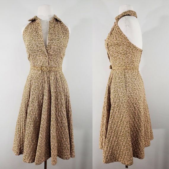 1950s Quilted Cotton Halter Dress, Size Extra Sma… - image 1