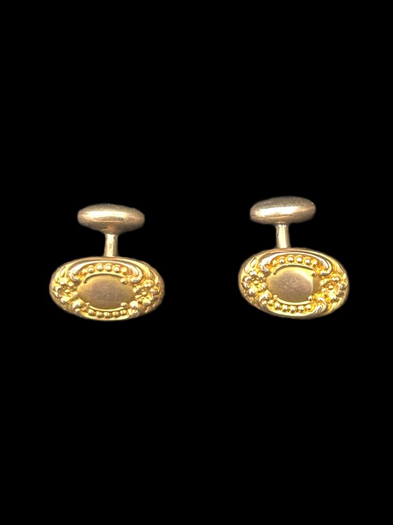 1900s Oval Domed Gold Tone Cuff Links w/ Victorian