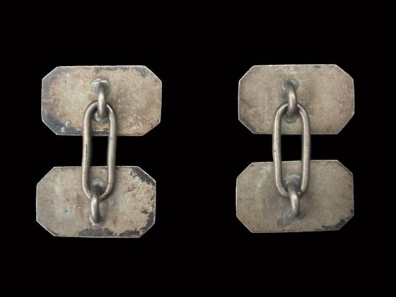 Victorian Hammered Silver Rectangular Cuff Links … - image 4