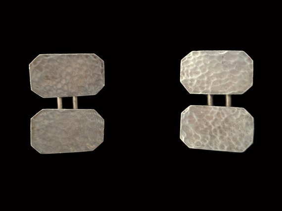 Victorian Hammered Silver Rectangular Cuff Links … - image 2