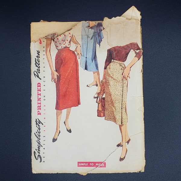 1950s Simplicity Pattern 4769, 24" Waist  | 50s Vintage Skirt Pattern 24-33. Simple to Make, Wrap Style.