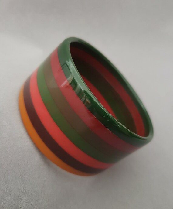 1990s Wide Layered Striped Multicolor Bakelite Ba… - image 2