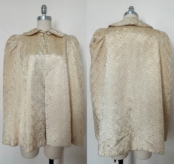 1940s Cream Embroidered Cape, Extra Small to Medi… - image 1