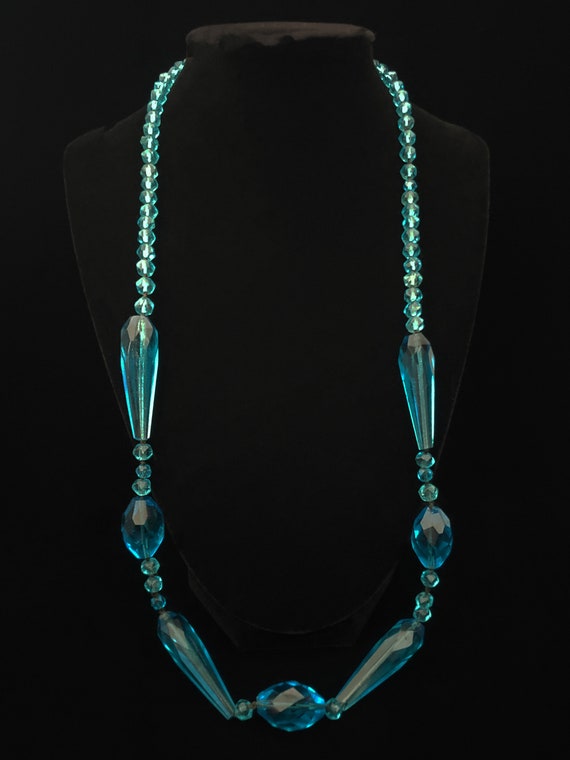 1920s Aqua Glass Long Necklace | 20s Vintage Turq… - image 3