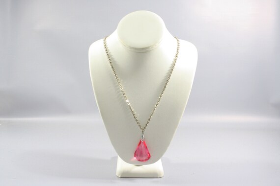 1920s Pink Crystal Pendant | 20s Vintage Chrome an