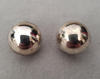 1950s Sterling Half Round Screw Back Earrings | 50s Vintage 925 Silver Ball Earrings